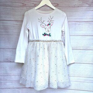 Cat & Jack Holiday Dress With Glitter Deer & Starry Tulle Skirt  Size S 6/6X